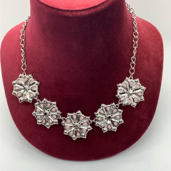 Large Statement Necklace w/ Pink & Clear Stones - Picture 4 of 5